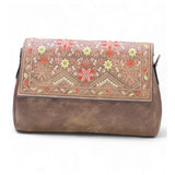 Women's Polyurethane Floral Embroidered Crossbody Sling Bag with Adjustable &amp; Removable Strap (Brown)