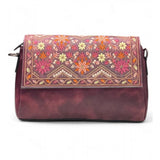 Women's Polyurethane Floral Embroidered Crossbody Sling Bag with Adjustable &amp; Removable Strap (Red)