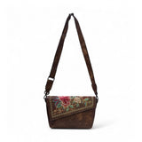 Women's Polyurethane Floral Embroidered Crossbody Sling Bag with Adjustable &amp; Removable Strap (Brown)