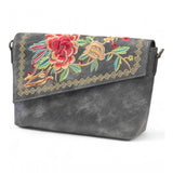 Women's Polyurethane Floral Embroidered Crossbody Sling Bag with Adjustable &amp; Removable Strap (Grey)