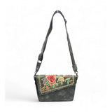 Women's Polyurethane Floral Embroidered Crossbody Sling Bag with Adjustable &amp; Removable Strap (Grey)