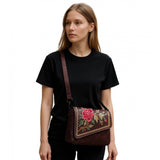 Women's Polyurethane Floral Embroidered Crossbody Sling Bag with Adjustable &amp; Removable Strap (Red)