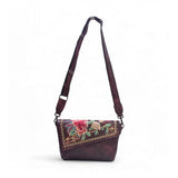 Women's Polyurethane Floral Embroidered Crossbody Sling Bag with Adjustable &amp; Removable Strap (Red)