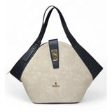 Women's Polyurethane Floral Printed Hexagonal Satchel Handbag with Adjustable Strap (White)
