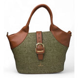 Women's Polyurethane Textured Two-Tone Tote Handbag with Adjustable &amp; Removable Strap (Green)
