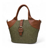 Women's Polyurethane Textured Two-Tone Tote Handbag with Adjustable &amp; Removable Strap (Green)