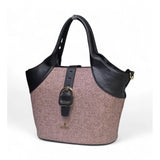 Women's Polyurethane Textured Two-Tone Tote Handbag with Adjustable &amp; Removable Strap (Purple)