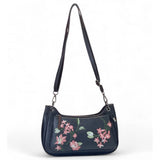 Women's Polyurethane Floral Embroidered Crossbody Sling Bag with Adjustable &amp; Removable Strap (Black)