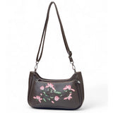 Women's Polyurethane Floral Embroidered Crossbody Sling Bag with Adjustable &amp; Removable Strap (Dark Brown)