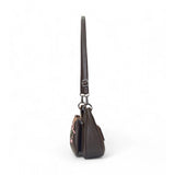 Women's Polyurethane Floral Embroidered Crossbody Sling Bag with Adjustable &amp; Removable Strap (Dark Brown)