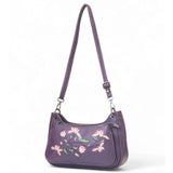 Women's Polyurethane Floral Embroidered Crossbody Sling Bag with Adjustable &amp; Removable Strap (Purple)