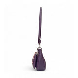Women's Polyurethane Floral Embroidered Crossbody Sling Bag with Adjustable &amp; Removable Strap (Purple)