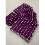 Women's Jimmy Choo Embellished Saree With Unstitched Blouse 5.5Mtr�(Purple)