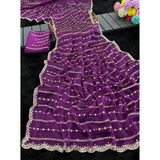 Women's Jimmy Choo Embellished Saree With Unstitched Blouse 5.5Mtr�(Purple)