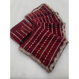 Women's Jimmy Choo Embellished Saree With Unstitched Blouse 5.5Mtr�(Maroon)