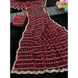 Women's Jimmy Choo Embellished Saree With Unstitched Blouse 5.5Mtr�(Maroon)