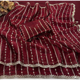 Women's Jimmy Choo Embellished Saree With Unstitched Blouse 5.5Mtr�(Maroon)