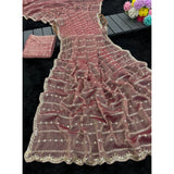 Women's Jimmy Choo Embellished Saree With Unstitched Blouse 5.5Mtr�(Pink)