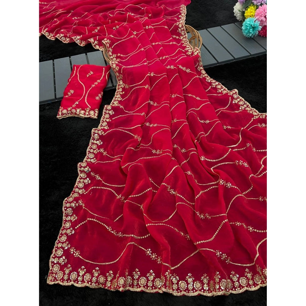 Women's Jimmy Choo Embellished Saree With Unstitched Blouse 5.5Mtr�(Pink)