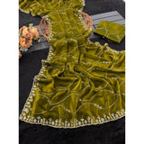 Women's Jimmy Choo Embellished Saree With Unstitched Blouse 5.5Mtr�(Green)