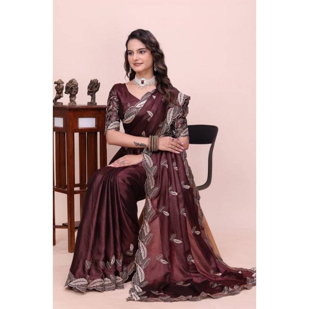 Women's Georgette Embroidered Saree With Unstitched Blouse 5.5Mtr�(Wine)