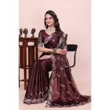 Women's Georgette Embroidered Saree With Unstitched Blouse 5.5Mtr�(Wine)