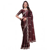 Women's Georgette Embroidered Saree With Unstitched Blouse 5.5Mtr�(Wine)