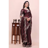 Women's Georgette Embroidered Saree With Unstitched Blouse 5.5Mtr�(Wine)
