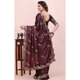 Women's Georgette Embroidered Saree With Unstitched Blouse 5.5Mtr�(Wine)