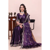 Women's Georgette Embroidered Saree With Unstitched Blouse 5.5Mtr�(Purple)