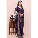 Women's Georgette Embroidered Saree With Unstitched Blouse 5.5Mtr�(Purple)