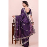 Women's Georgette Embroidered Saree With Unstitched Blouse 5.5Mtr�(Purple)