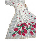 Women's Georgette Embellished Saree With Unstitched Blouse 5.5Mtr�(Cream-Red)
