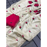 Women's Georgette Embellished Saree With Unstitched Blouse 5.5Mtr�(Cream-Red)
