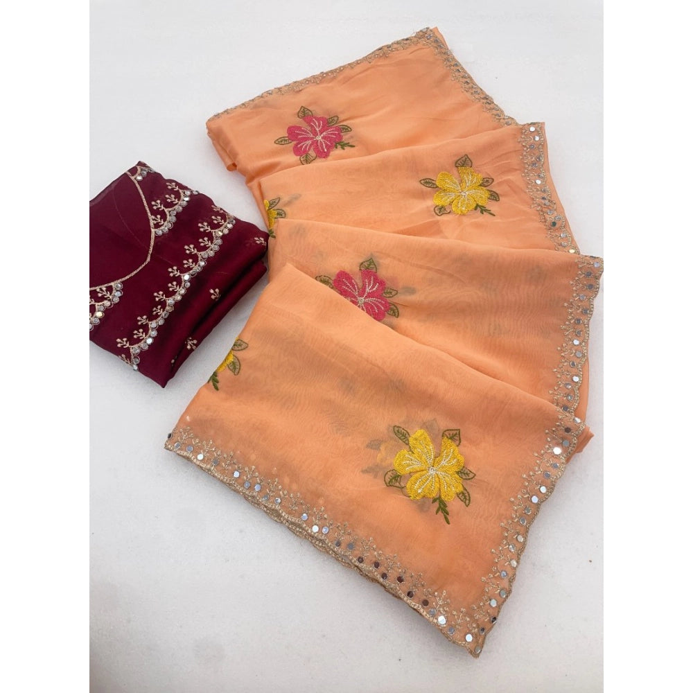 Women's Georgette Embellished Saree With Unstitched Blouse 5.5Mtr�(Orange)