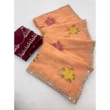 Women's Georgette Embellished Saree With Unstitched Blouse 5.5Mtr�(Orange)