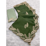 Women's Chiffon Embroidered Saree With Unstitched Blouse 5.5Mtr�(Green)