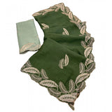 Women's Chiffon Embroidered Saree With Unstitched Blouse 5.5Mtr�(Green)