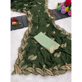 Women's Chiffon Embroidered Saree With Unstitched Blouse 5.5Mtr�(Green)