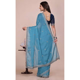 Women's Georgette Embellished Saree With Unstitched Blouse 5.5Mtr�(Aqua Blue)