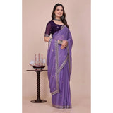Women's Georgette Embellished Saree With Unstitched Blouse 5.5Mtr�(Purple)