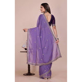Women's Georgette Embellished Saree With Unstitched Blouse 5.5Mtr�(Purple)