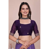 Women's Georgette Embellished Saree With Unstitched Blouse 5.5Mtr�(Purple)