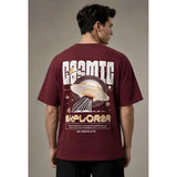 { "alt_text": "Maroon cotton blend men's oversized t-shirt, printed casual wear, round neck half sleeve, 220 GSM" }