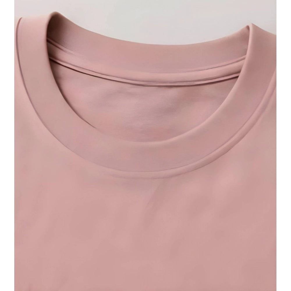 { "alt_text": "Pink cotton blend men's oversized t-shirt, printed casual wear, round neck half sleeve, 220 GSM" }