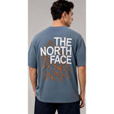 { "alt_text": "Blue cotton blend men's oversized t-shirt, printed casual wear, round neck half sleeve, 220 GSM" }