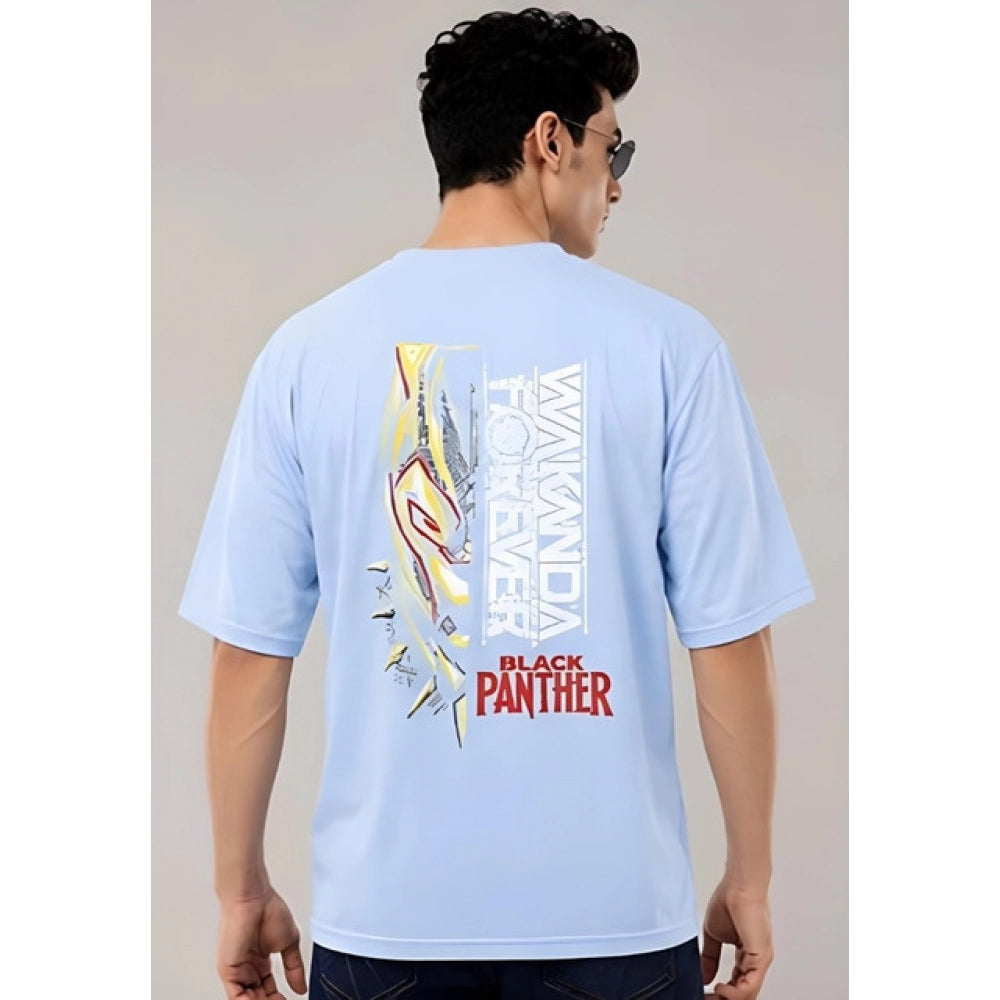 { "alt_text": "Lavender cotton blend men's oversized t-shirt, printed casual wear, round neck half sleeve" }