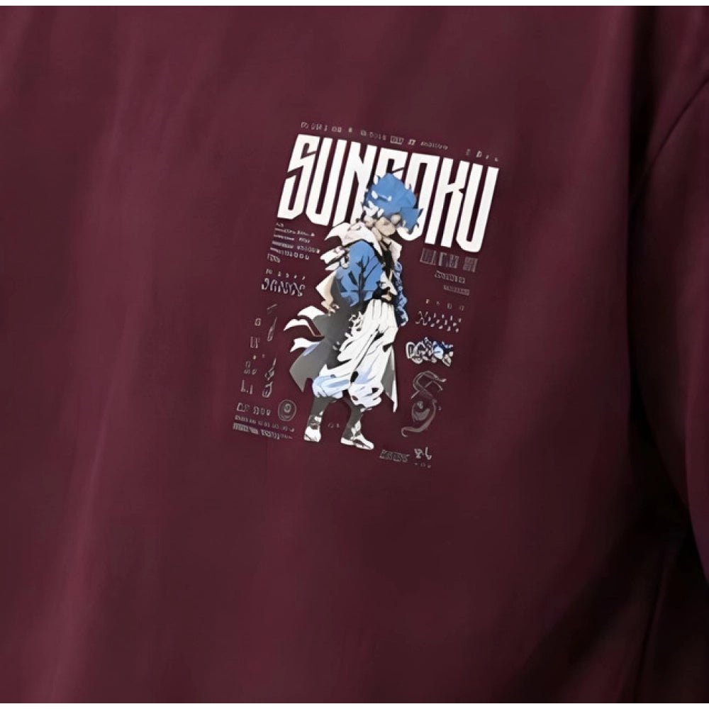 { "alt_text": "Wine cotton blend men's oversized t-shirt, printed casual wear, round neck half sleeve, 240 GSM" }