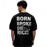{ "alt_text": "Black cotton blend men's oversized t-shirt, printed casual wear, round neck half sleeve, 220 GSM" }