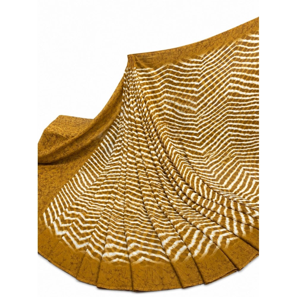 Women's Georgette Printed Saree With Unstitched Blouse 5.5Mtr (Mustard-Yellow)